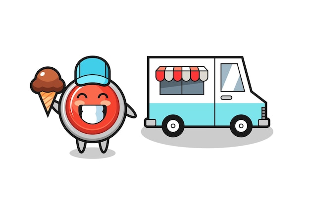 Vector mascotte cartoon van nood paniekknop met ijs vrachtwagen schattig design