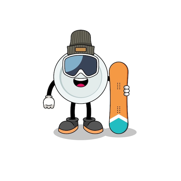 Mascotte cartoon van plaat snowboard speler