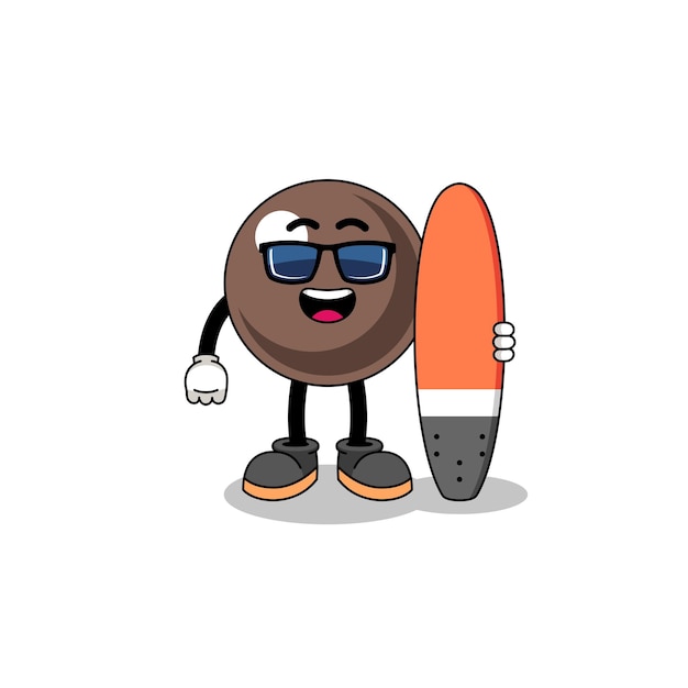 Mascotte cartoon van tapioca parel als surfer character design