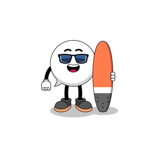 Mascotte cartoon van tekstballon als een surfer