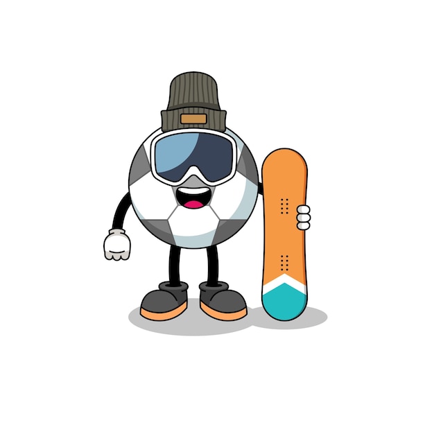 Mascotte cartoon van voetbal snowboard speler character design