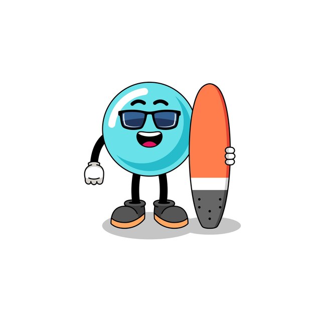 Mascotte cartoon van zeepbel als een surfer