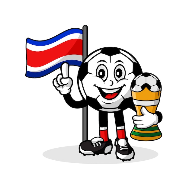 Mascotte cartoon voetbal costa rica vlag met trofee winnaar