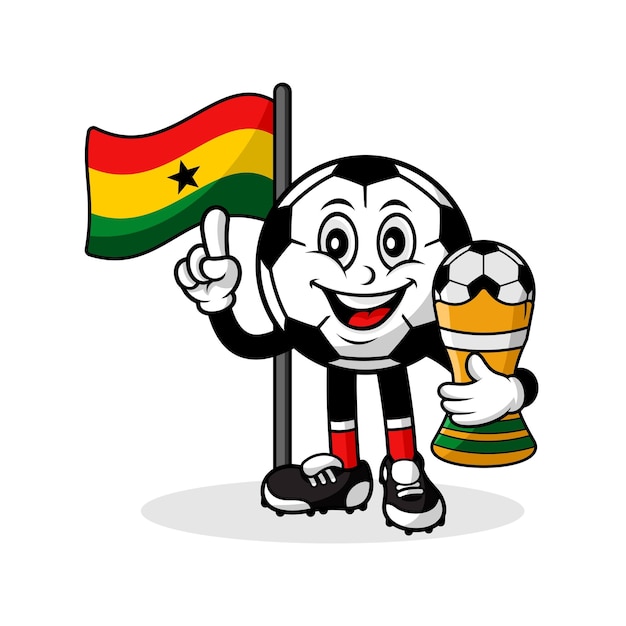 Mascotte cartoon voetbal ghana vlag met trofee winnaar
