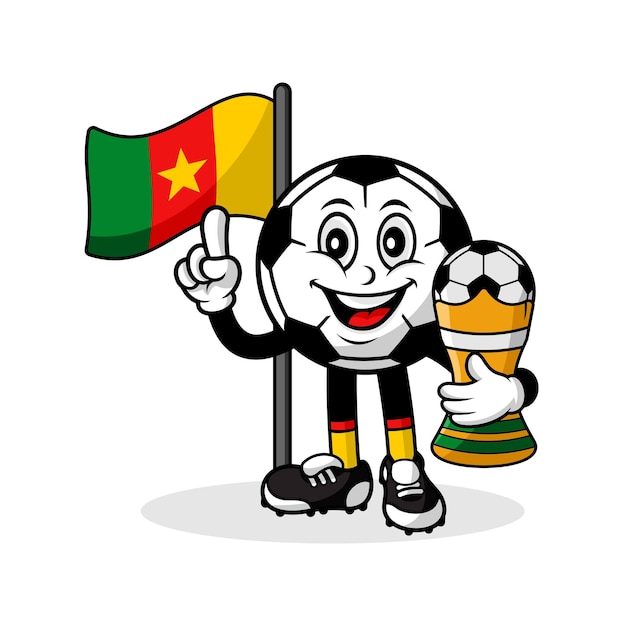 Mascotte cartoon voetbal kameroen vlag met trofee winnaar