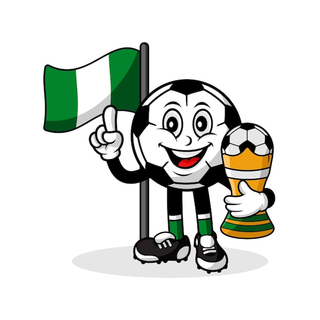 Mascotte cartoon voetbal nigeria vlag met trofee winnaar