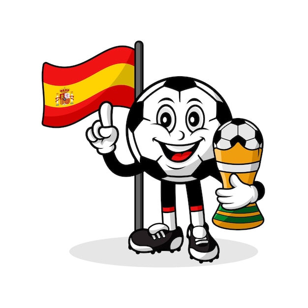 Vector mascotte cartoon voetbal spanje vlag met trofee winnaar