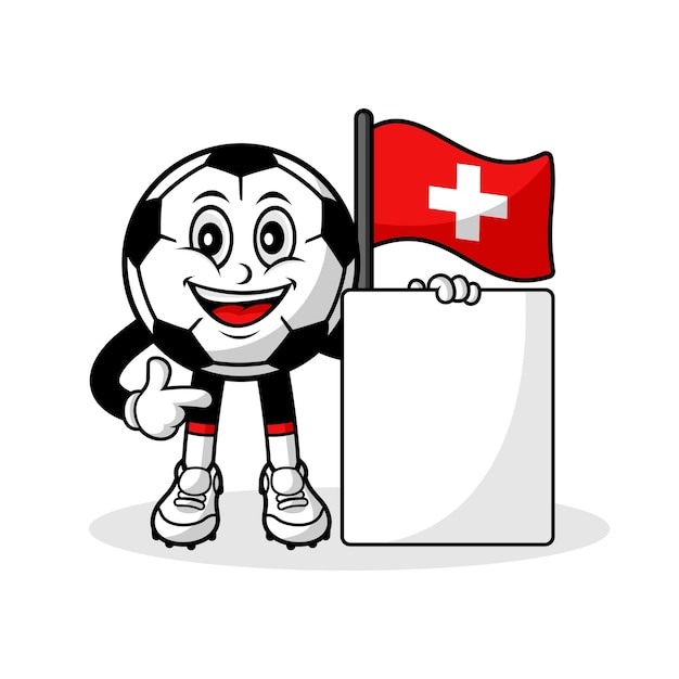 Mascotte cartoon voetbal zwitserland vlag met banner