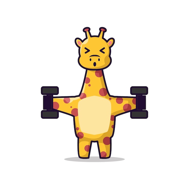 Mascotte giraffe karakter cartoon vectorillustratie een giraf is aan het oefenen