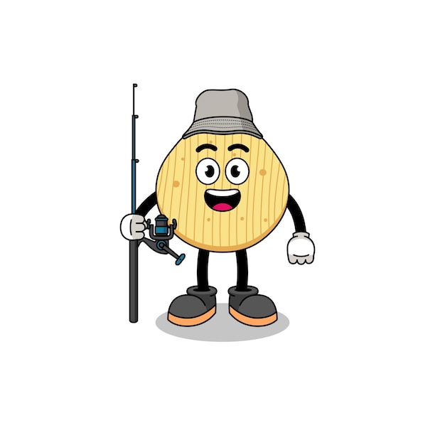 Mascotte illustratie van aardappelchips visser characterdesign