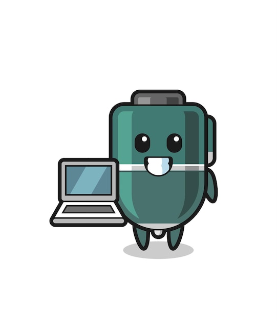 Mascotte illustratie van balpen met een laptop, schattig design