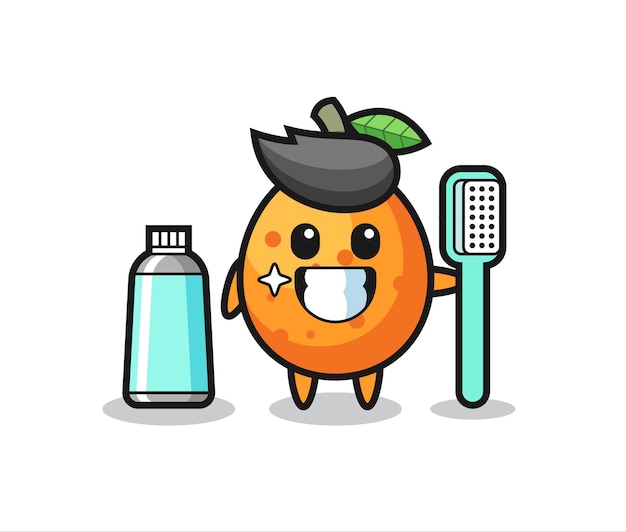 Mascotte Illustratie van Kumquat met een tandenborstel