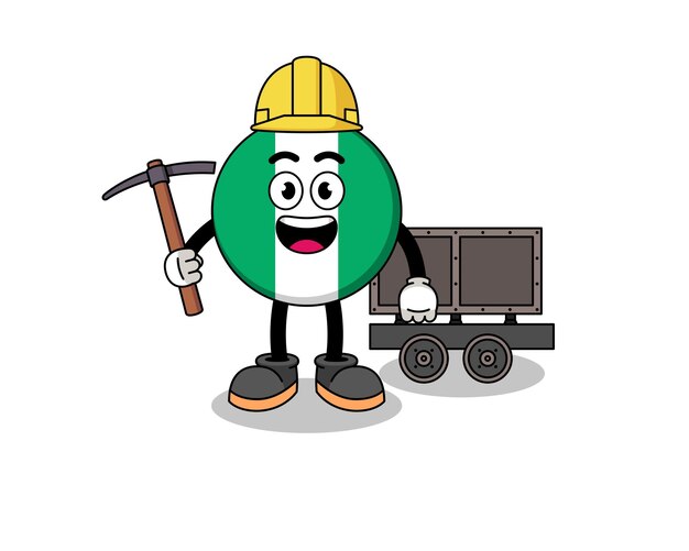 Mascotte Illustratie van nigeria vlag mijnwerker character design