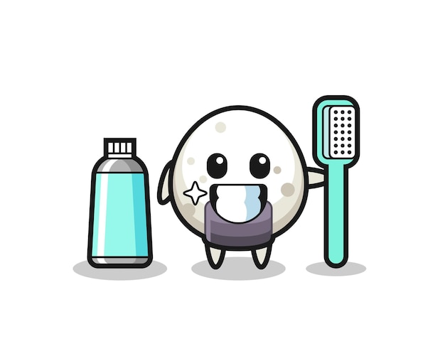 Mascotte Illustratie van onigiri met een tandenborstel schattig stijlontwerp voor t-shirt sticker logo element