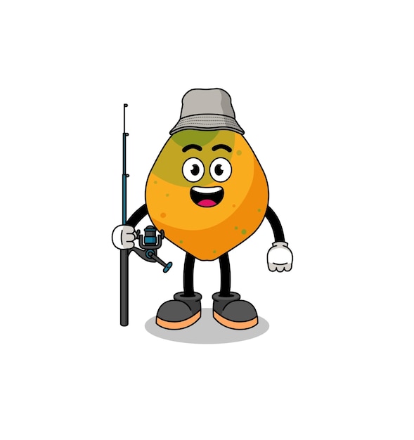 Mascotte Illustratie van papaya fruit visser character design