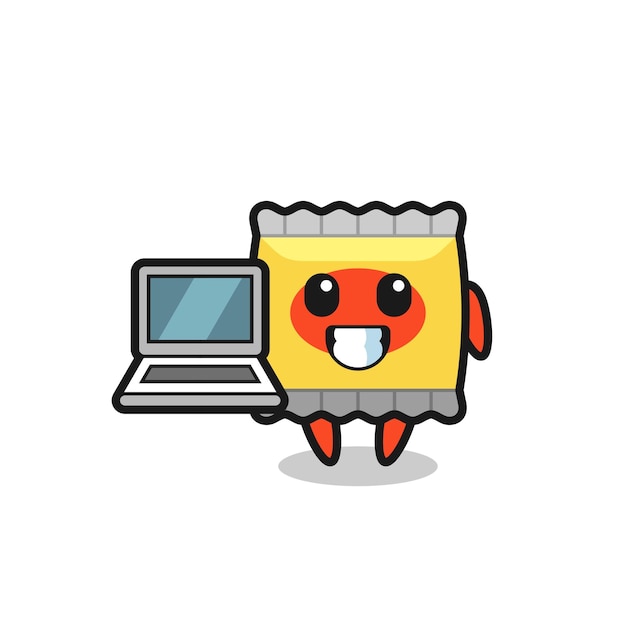 Mascotte Illustratie van snack met een laptop, schattig stijlontwerp voor t-shirt, sticker, logo-element