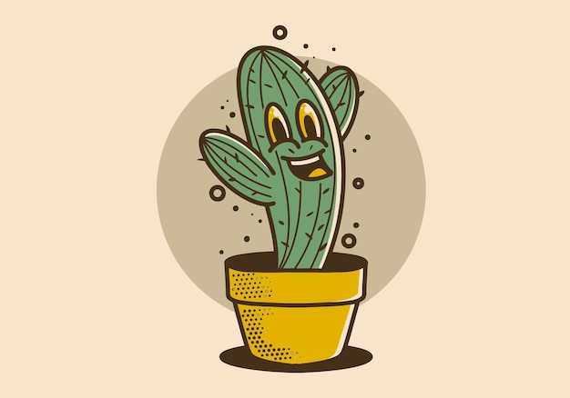 Mascotte karakter illustratie van cactus met een vrolijk gezicht in een pot