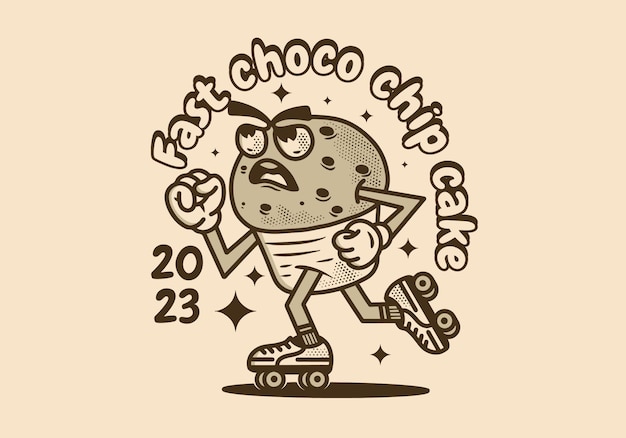 Mascotte karakter illustratie van een cake die rolschaatsen speelt