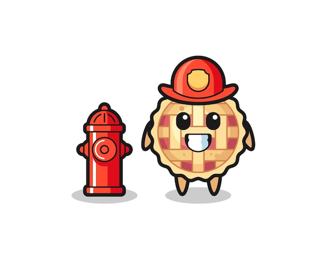 Mascotte karakter van appeltaart als brandweerman