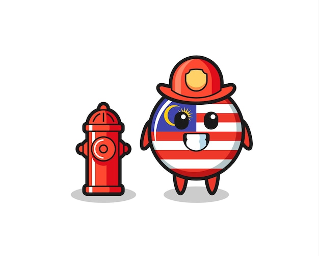 Mascotte karakter van de vlag van Maleisië als brandweerman