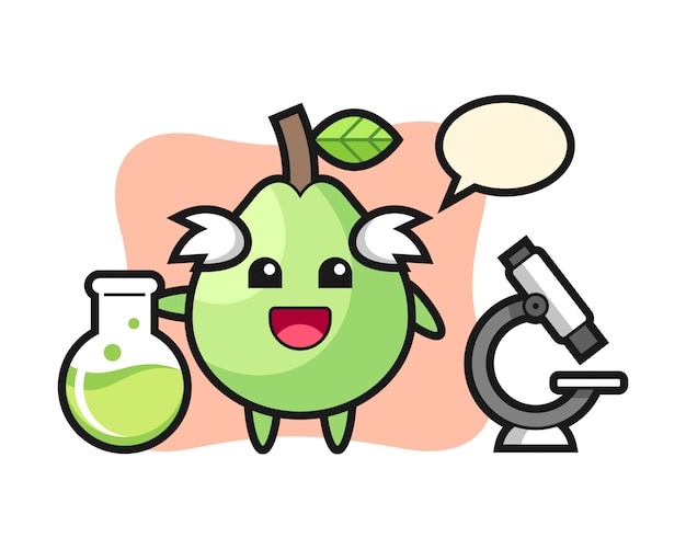 Mascotte karakter van guave als wetenschapper, schattig stijlontwerp voor t-shirt, sticker, logo-element