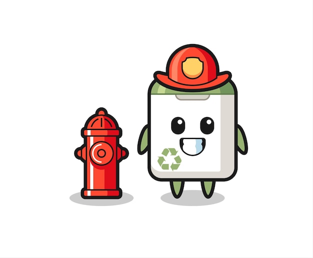 Mascotte karakter van vuilnisbak als brandweerman
