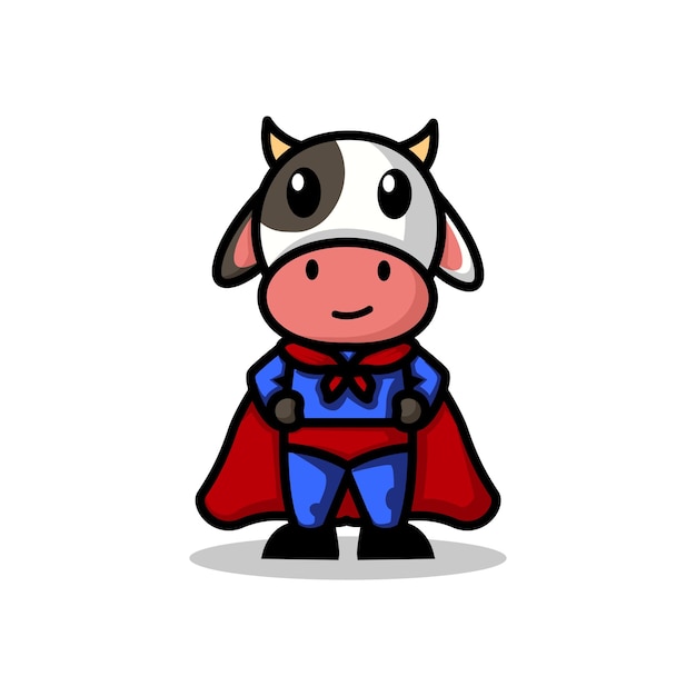 Mascotte logo vector cartoon afbeelding Een koe die een superheld is