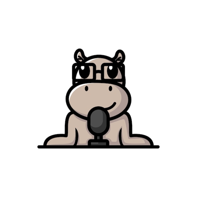 Mascotte logo vector cartoon afbeelding Een nijlpaard is podcast