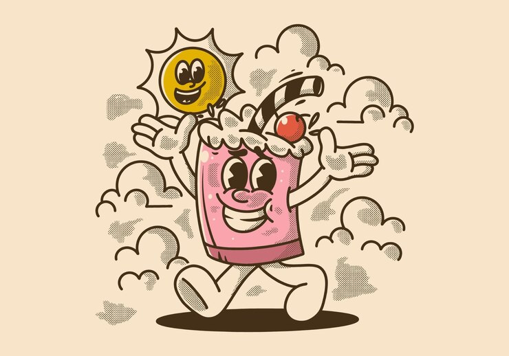 Vector mascotte personage illustratie van een wandelende ijsvloot en een zon