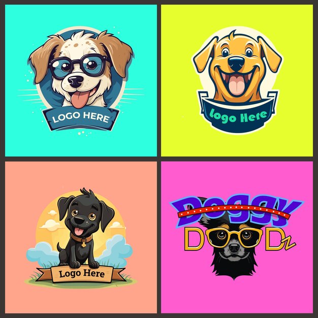 Vector mascotte schattige puppy hond cartoon logo set