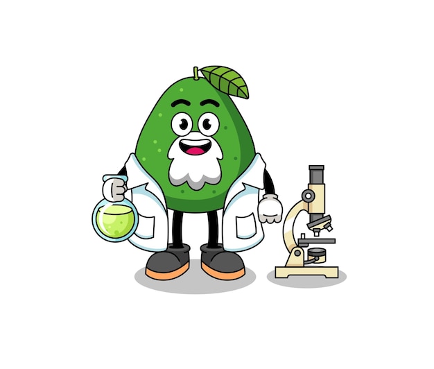 Mascotte van avocadofruit als karakterontwerp van een wetenschapper