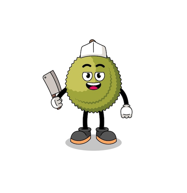 Mascotte van durian fruit als slager character design