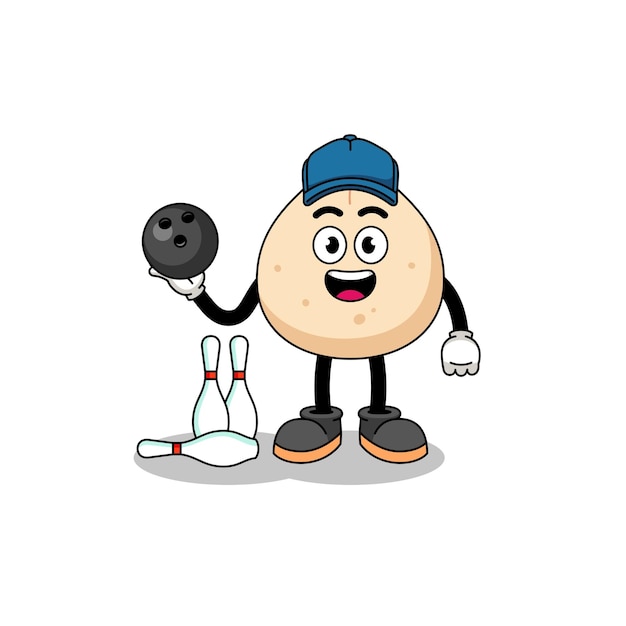 Vector mascotte van een vleesbroodje als personageontwerp voor een bowlingspeler