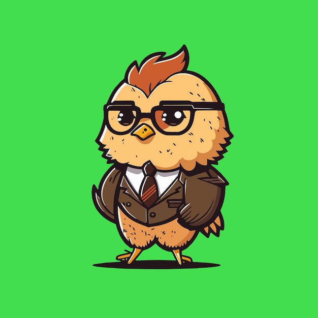 Mascotte voor een kip die een uniform draagt als een kantoormedewerker en een zakenman plat cartoonontwerp