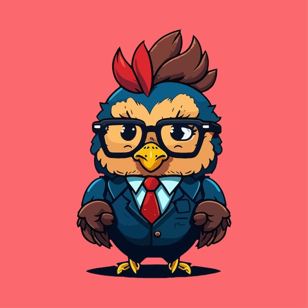 Mascotte voor een kip die een uniform draagt als een kantoormedewerker en een zakenman plat cartoonontwerp