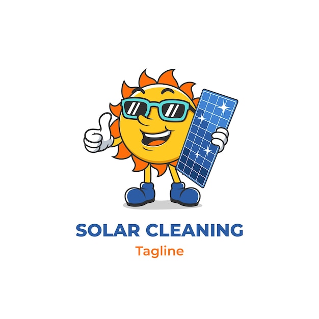 Vector mascotte voor het reinigen van zonnepanelen