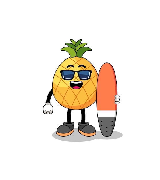 Mascottebeeldverhaal van ananas als surfer