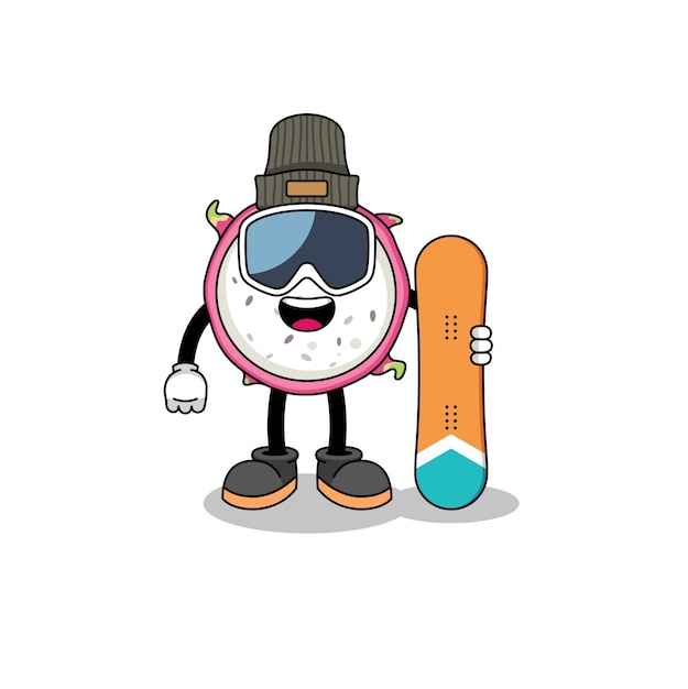 Mascottebeeldverhaal van de snowboardspeler van het draakfruit