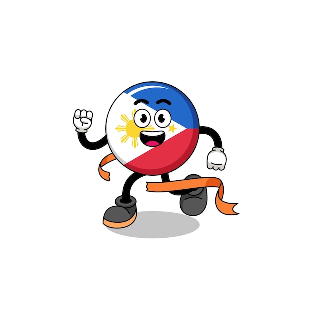 Vector mascottebeeldverhaal van de vlag van filippijnen die op de finishlijn loopt