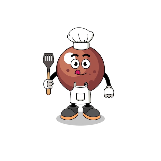 Mascotteillustratie van chef-kok met chocoladebal