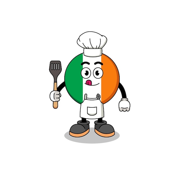 Mascotteillustratie van het karakterontwerp van de chef-kok van de vlag van Ierland