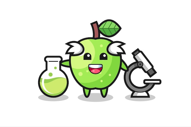 Mascottekarakter van groene appel als wetenschapper, schattig stijlontwerp voor t-shirt, sticker, logo-element