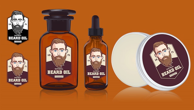 Vector masculine beard oil label logo