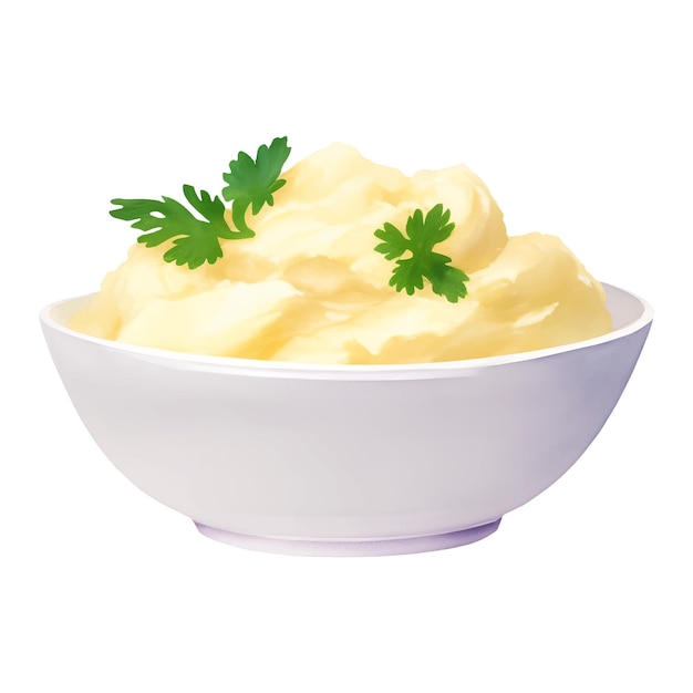 Mashed Potato on a Bowl Isolated Hand Drawn Painting Illustration