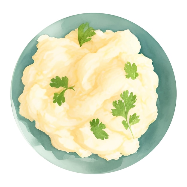 Mashed Potato Top View Isolated Hand Drawn Painting Illustration