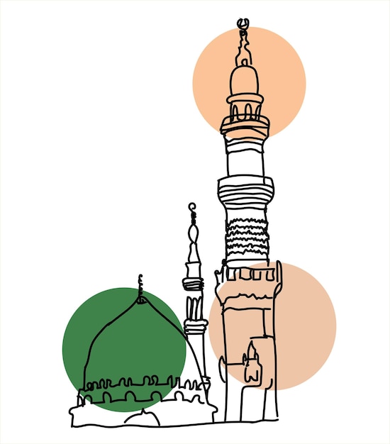Vector masjid al nabi minimale handtekeningvector met geometrische vormen en strepen. medina moskee
