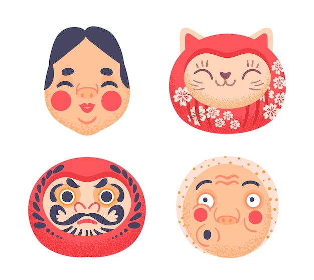 Mask from Japan Traditional japanese character faces asian culture symbols isolated on white Cute facial expressions