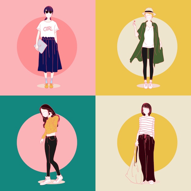 街上新常態的面具女孩