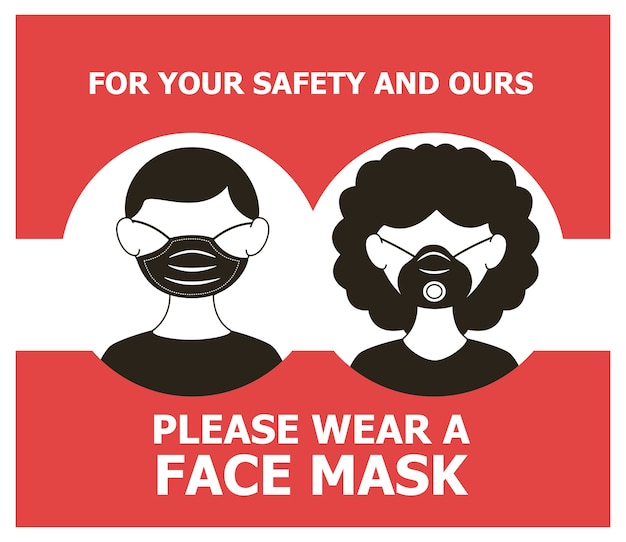 Mask required poster with couple wearing masks vector illustration design