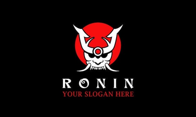 마스크 Ronin Samurai 헬멧 로고 디자인 벡터 일러스트 템플릿